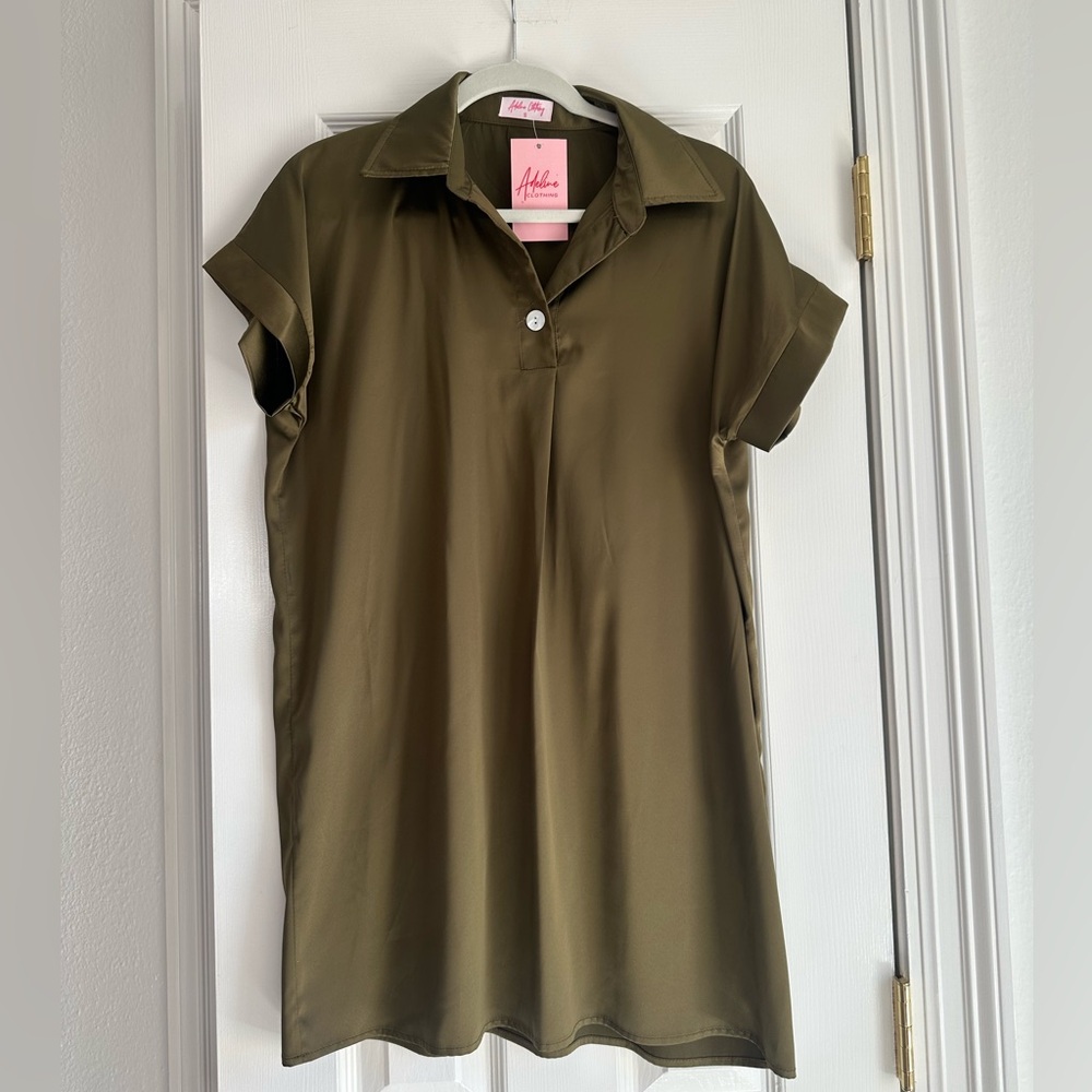 Adeline Clothing Olive Shift Dress size small - never worn tags still on